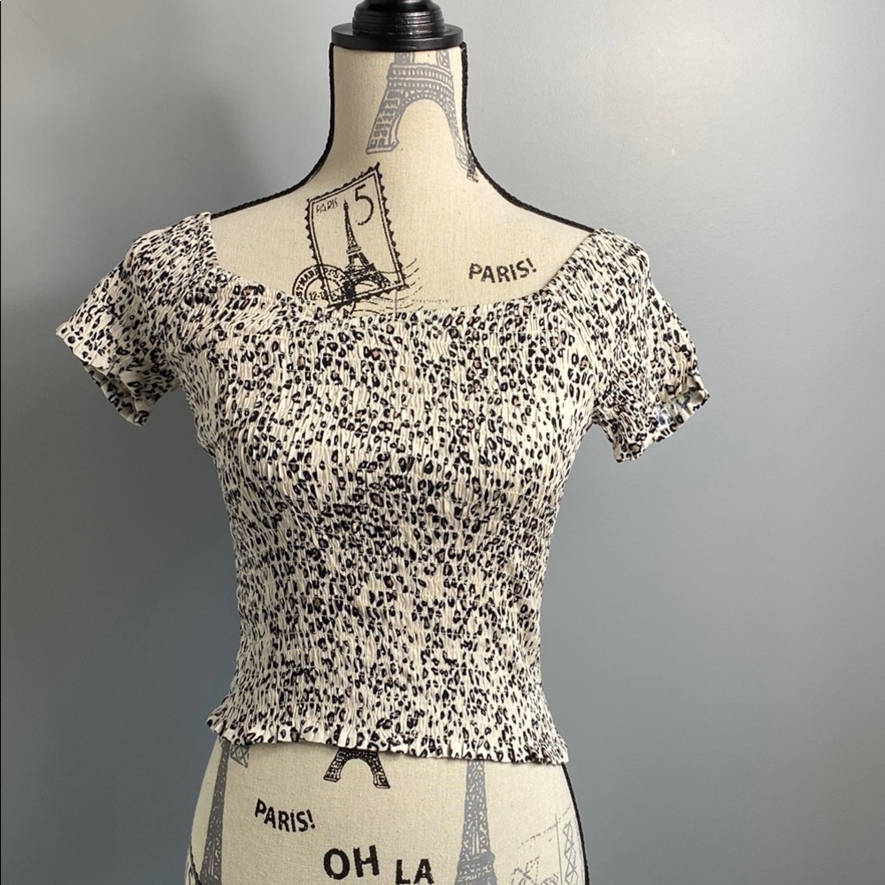 Saltwater LUXE Cream and Black  Leopard Print Fitted Top